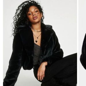 Black Cropped Faux Fur Coat